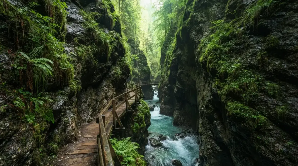 Les gorges de Kakuetta, passerelle accrochée aux parois moussues