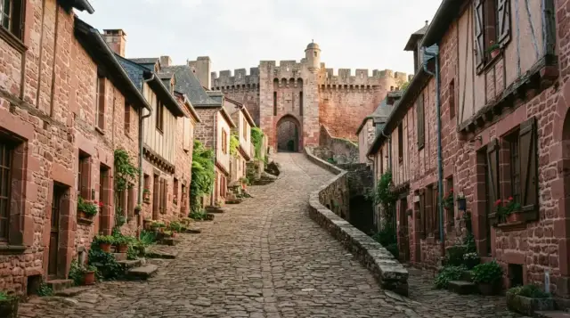 Rue pavée de grès rose et porte fortifiée de Saint-Jean-Pied-de-Port