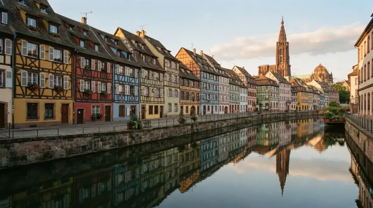 Les maisons colorées du quai de la Nive à Bayonne, devant la cathédrale